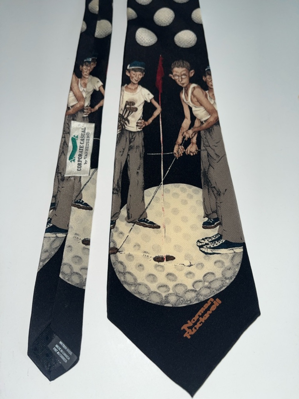 Vintage 90’s Norman Rockwell Inspired Art 100% All Silk Corporate Casual  Tie